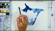 (138) Watercolor of Underwater sharks in Manta Ray Silhouette