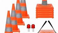 WHDZ 28 inch Collapsible Traffic Cones with LED Light Multi Purpose Pop up Reflective Safety Cones 4 Pack Orange