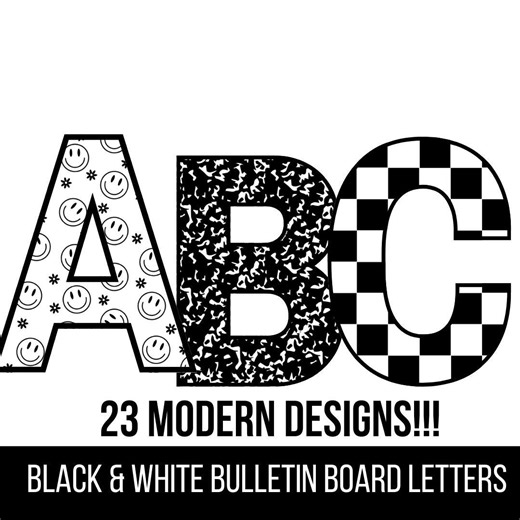 Black and White Bulletin Board Letter Set Printable With 23 Classroom Letters Modern Boho & Retro Bulletin Board Letters - Etsy