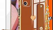 Likiyami (3in1 for Samsung Galaxy S20 FE 5G/4G Case Heart Women Girls Cute Girly Aesthetic Trendy Luxury Pretty with Loop Phone Cases Brown and Gold Plating Love Hearts Cover+Screen+Chain -6.5inch
