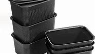 AREYZIN Set of 6 Plastic Storage Baskets for Organizing Storage Container Bins With Lid Organizer Bins for Shelves Drawers Desktop Closet Playroom Classroom Office, Black