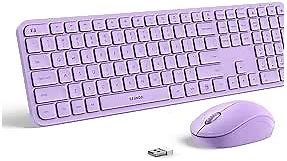Purple Keyboard and Mouse Combo Wireless-Seenda Full Size 2.4GHz Silent USB Wireless Keyboard Mouse, Cordless Wireless Keyboard and Mouse for Windows, Laptop, PC (Purple)