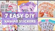 DIY Kawaii stickers/ How to make stickers at home/ Handmade stickers /7 easy diy kawaii stickers