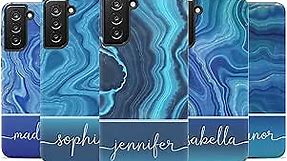 Artisticases Custom Blue & Gold Agate Marble Case, Personalized Name Case, Designed for Samsung Galaxy S24 Plus, S23 Ultra, S22, S21, S20, S10, S10e, S9, S8, Note 20, 10