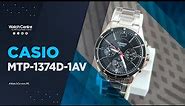 Casio MTP 1374D 1AV Quartz Watch For Men in Black Multi-Hand Dial & Silver Steel Chain