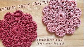 VERY EASY Crochet Doily Coaster | Beginner Friendly Scrap Yarn Crochet Project