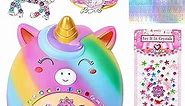 Unicorn Piggy Bank Girls Unbreakable Piggy Bank Kids Coin Money Bank with Bracelet Necklace DIY Stickers Unicorn Gifts for Toddlers,Rainbow