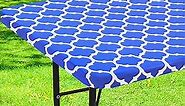 smiry Rectangle Picnic Tablecloth, Waterproof Elastic Fitted Table Covers for 6 Foot Tables, Wipeable Flannel Backed Vinyl Tablecloths for Camping, Indoor, Outdoor (Blue Morocco, 30x72 Inches)