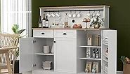 Gyfimoie Sideboard Buffet Cabinet with 2 Drawers, Farmhouse Kitchen Pantry Cabinet with Adjustable Shelves, Coffee Bar Cupboard Cabinet with 3 Doors for Kitchen, Dining Room (White)