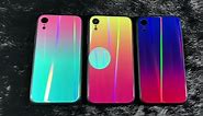 DaVoice Holographic Pink/Teal Rainbow Gradient iPhone XR Glass Phone Case