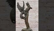Mythical Griffin & Woman w/ Spear Bronze Statue Sculpture Figure Marble Base 18"x 9" DS-253