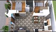 3D Simple House Plan with Two Bedrooms 22x30 Feet