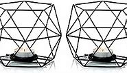 2 Pcs Black Geometric Tealight Candle Holders, Wedding Reception Decor for Table Centerpiece, Metal Iron Wire Tea Light Candlestick Holder for Pillar Candles
