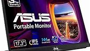 ASUS ZenScreen 17” 1080P Portable USB Monitor (MB17AHG) - Full HD, IPS, 144Hz, USB Type-C, FreeSync Premium, Eye Care, L-shaped kickstand, Tripod Mountable, HDMI, FSC Certified, 3-Year Warranty,BLACK