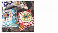 Outdoor Waterproof Throw Pillow Covers Set of 4 Floral Printed and Boho Farmhouse Outdoor Pillow Covers for Patio Funiture Garden 18x18 Inch Blue