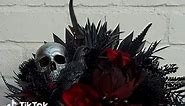 Gothic Skull and Raven Bouquet. Red and Black Moody Florals at a Wedding? Hell Yes!! . Custom designs made to order maddisonrocks.etsy.com . #gothicweddingbouquet #gothicwedding #skullflowers #alternativebouquet #skull #blackweddingaesthetic #untraditionalwedding #gothicbride #fypシ