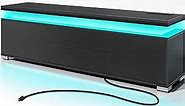 Rolanstar TV Stand with Power Outlet & LED Lights, Modern Entertainment Center for 32/43/50/55/65 Inchs TVs, TV Table, Universal Gaming LED TV Media Stand with Large Storage Cabinet, Black