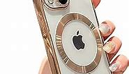 Threehundred for iPhone 13 Mini Case Magnetic Clear with Camera Lens Protector Full Protection MagSafe Electroplated Luxury Silicone Shockproof Protective Case Cover 5.4 Inch - Gold