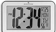 Marathon Atomic Wall Clock, Silver - Large 9-Inch Display - AM/PM or 24-Hour Time, 8 Time Zones, Indoor Temperature, Day & Date - Two AA Batteries Included