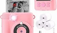 Instant Print Camera for Kids, Christmas Birthday Gifts Girls Boys Age 3-12, HD Digital Video Cameras Toddler, Portable Toy 3 4 5 6 7 8 9 10 Year Old Girl with 32GB SD Card-Pink