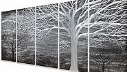 RICHSPACE ARTS Black and Silver Metal Wall Art 3d Abstract Modern Tree Decor Large Sculptures for Bedroom Dinning Room Decoration Contemporary Forest Sculpture Artwork Set of 5 Panels
