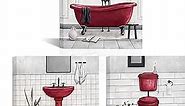 HOMEOART Bathroom Wall Art Bath Tub Painting Picture Bathroom Wall Decor Framed Ready to Hang 12x12inchx3 (Red)