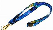 Galaxy Neck Lanyard - ID Badge or Key Strap - Blue & Purple Cosmos Print With Stars & Sky - 3/4x36 Inch - Gold Swivel Clip - Black Breakaway Safety Buckle - Handmade by Green Acorn Kitchen