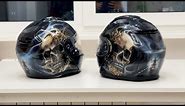 Airbrushing skulls on motorcycle helmet