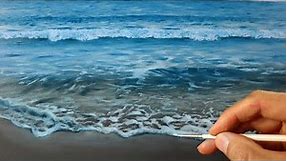 how to paint water - realistic beach wave scene painting tutorial