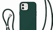 ZTOFERA Crossbody Case for iPhone 12/12 Pro 6.1",Liquid Silicone Case with Adjustable Neck Cord Strap,Shockproof Soft Slim TPU Protective Cover for iPhone 12 & iPhone 12 Pro-Green