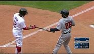 MIN@CLE: Batboy catches Lindor's bat with one hand