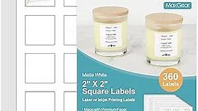 MaxGear 2" x 2" Square Labels, for Inkjet or Laser Printer, Matte White Printable Sticker Labels Sheets, Strong Adhesive, Dries Quickly, Holds Ink Well, 360 Labels