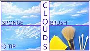 How to Paint Clouds for Beginners🎨Sponge Painting Clouds/QTIP Clouds/Sky Acrylic Painting Tutorial