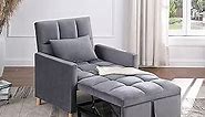 Sleeper Chair Bed,Convertible Single Sofa Bed with Pillow,Pull Out Sleeper Bed with Adjustable Backrest,Multi-Functiona Lounge Chair for Living Room(Gray)