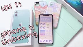 ENG) Mint Green iPhone 11 Unboxing 🍎 | iOS 14 Customisation 💖 Riele Day
