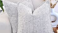 24x24 pillow covers Set of 2 Cream White & Black, Soft Textured Chenille Throw Pillows Cases Cozy Large Cushion Covers for Couch, Modern Square Big PillowCases, Oversized Euro Shams Sofa Pillow Covers