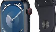 Apple Watch Series 9 [GPS + Cellular 45mm] Smartwatch with Midnight Aluminum Case with Midnight Sport Band S/M. Fitness Tracker, Blood Oxygen & ECG Apps, Always-On Retina Display