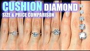 Cushion Cut Diamond Size Comparison on Hand Finger Engagement Ring Shaped 1 25 Carat 2 ct 1 3 .5 .3