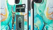 HAOPINSH for iPhone 11 Wallet Case with Card Holder, Mint Green Marble Pattern Back Flip Folio PU Leather Kickstand Card Slots Case for Women Girls, Double Magnetic Clasp Shockproof Cover 6.1"