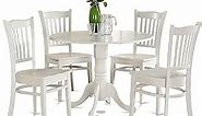 East West Furniture Dublin 5 Piece Kitchen Set Includes a Round Room Table with Dropleaf and 4 Dining Chairs, 42x42 Inch, Linen White
