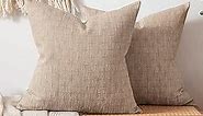 MIULEE Pack of 2 Decorative Burlap Linen Throw Pillow Covers Modern Farmhouse Pillowcase Rustic Woven Textured Cushion Cover for Sofa Couch Bed 20x20 Inch Light Orange