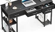 ODK Office Small Computer Desk: Home Table with Fabric Drawers & Storage Shelves, Modern Writing Desk, Black, 48"x16"