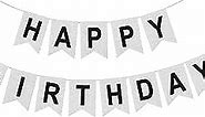 Happy Birthday Banner Silver, Thick Fabric Pre-strung Glitter Silver Birthday Sign for Birthday Party Decorations supplies