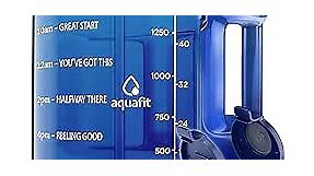 AQUAFIT Half Gallon Water Bottle With Time Marker - Straw & Chug Lid - Big Water Bottle With Straw - BPA Free Gym Water Bottle With Handle - Gallon Water Jug (Blue)