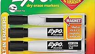 Expo Magnetic Dry Erase Markers with Eraser, Chisel Tip, Black, 4 Count