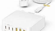 USB C Charger Block, 6 Ports Fast Wall Charger, 130W GaN III Charging Station with PD 45W, Dual PD 20W, 3 USB-A, 3 USB-C, QC, PPS, 6ft Cord, Compatible with iPhone, Galaxy, Pixel, MacBook air White