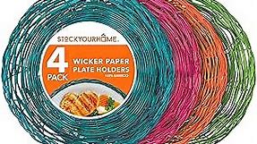 Stock Your Home 10-Inch Bamboo Paper Plate Holder (4 Count) - Heavy Duty Wicker Reusable Paper Plate Holders - Multicolor Charger Plates