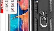 for Samsung Galaxy A10e Case with [2 Pack] Tempered Glass Screen Protector, Galaxy A10e Heavy Duty Armor [Military-Grade] Protective，with Magnetic Kickstand Car Mount Holder Phone Case (Black)