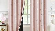 Jubilantex Pink Gold Butterfly Blackout Curtains with Black Layer Thermal Insulated Window Curtains Grommet Top for Bedroom Girls Room,52x95,2 Panels