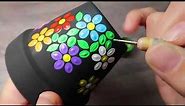 EASY Dot Painting OVAL Daisy Flower Pot Rainbow Colors Step By Step | Lydia May